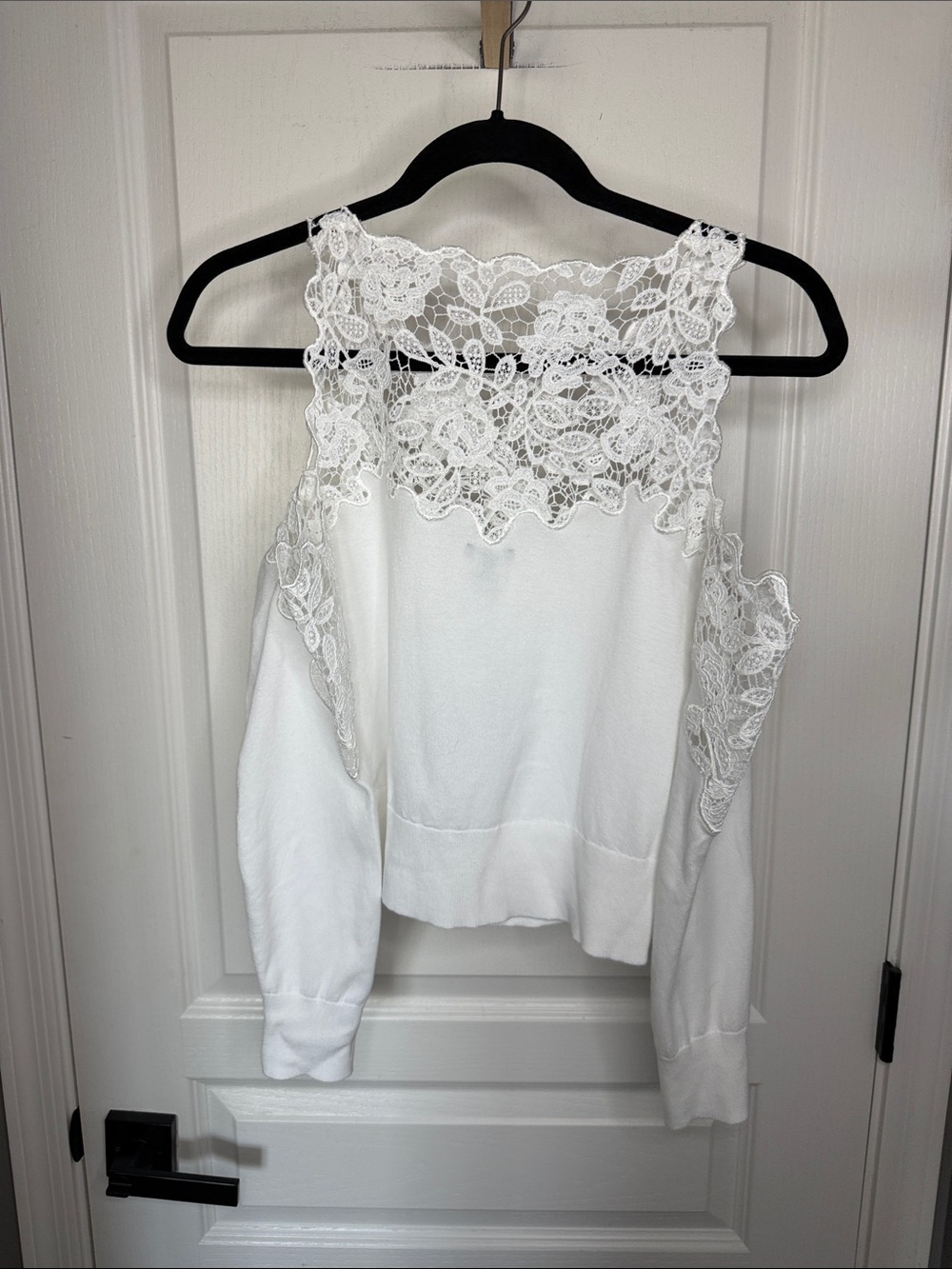 Express White Lace Off-the-Shoulder Sweater - Picture 6 of 6
